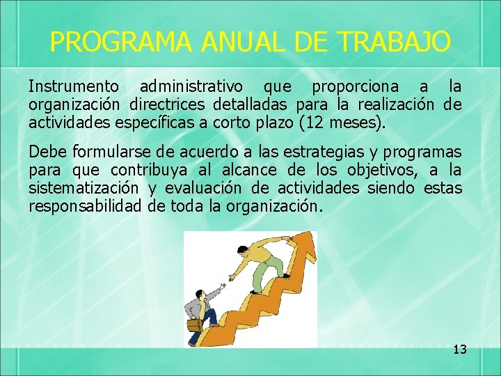 PROGRAMA ANUAL DE TRABAJO Instrumento administrativo que proporciona a la organización directrices detalladas para