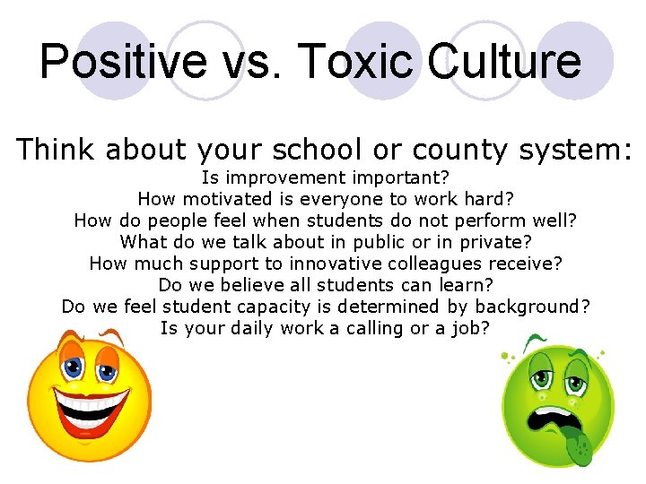 Positive vs. Toxic Culture Think about your school or county system: Is improvement important?