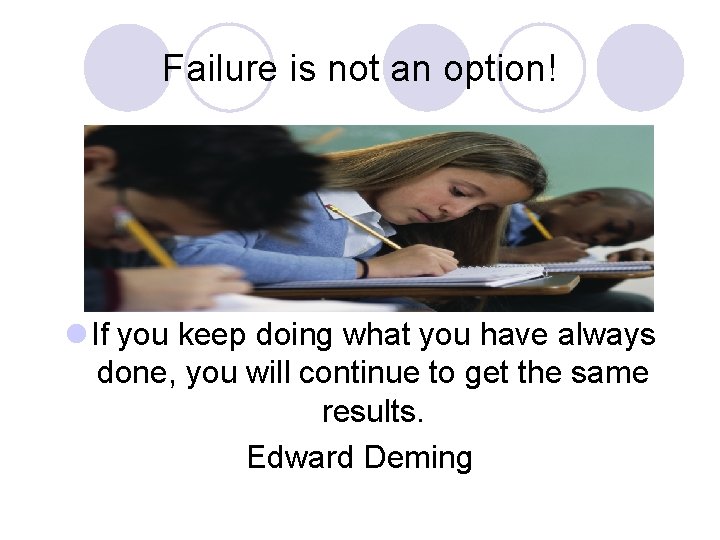 Failure is not an option! l If you keep doing what you have always