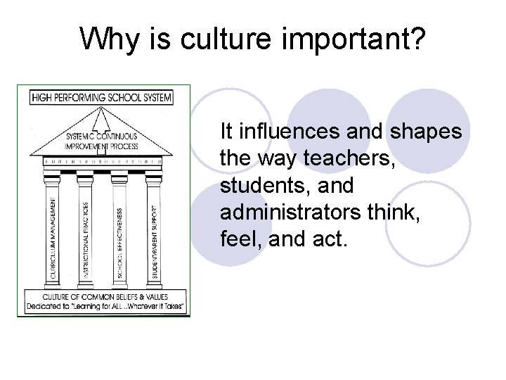 Why is culture important? It influences and shapes the way teachers, students, and administrators