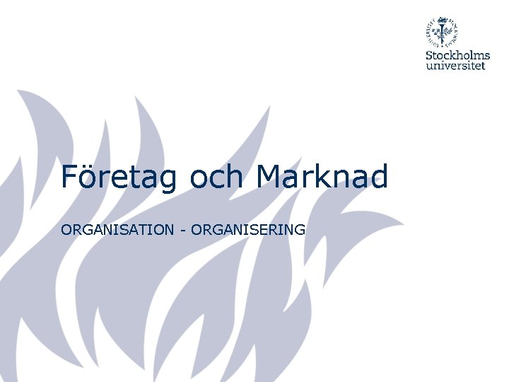 Företag och Marknad ORGANISATION - ORGANISERING 