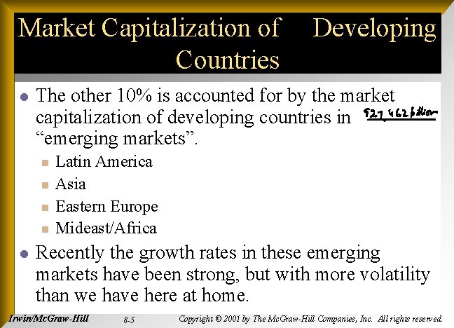 Market Capitalization of Countries l The other 10% is accounted for by the market