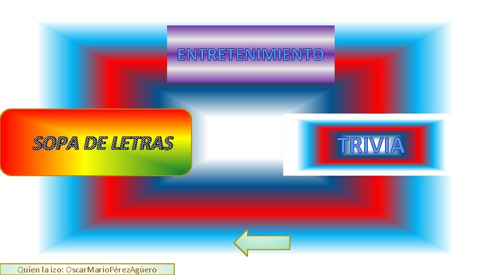 ENTRETENIMIENTO SOPA DE LETRAS Quien la izo: Oscar. Mario. Pérez. Agüero TRIVIA 