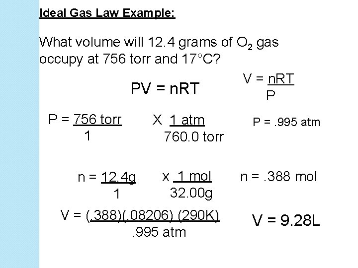 Ideal Gas Law Example: What volume will 12. 4 grams of O 2 gas