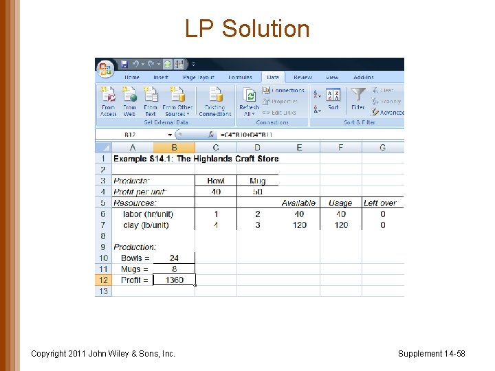 LP Solution Copyright 2011 John Wiley & Sons, Inc. Supplement 14 -58 