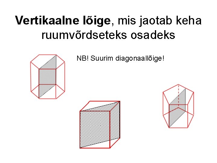 Vertikaalne lõige, mis jaotab keha ruumvõrdseteks osadeks NB! Suurim diagonaallõige! 