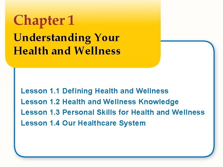 Chapter 1 Understanding Your Health and Wellness Lesson 1. 1 1. 2 1. 3