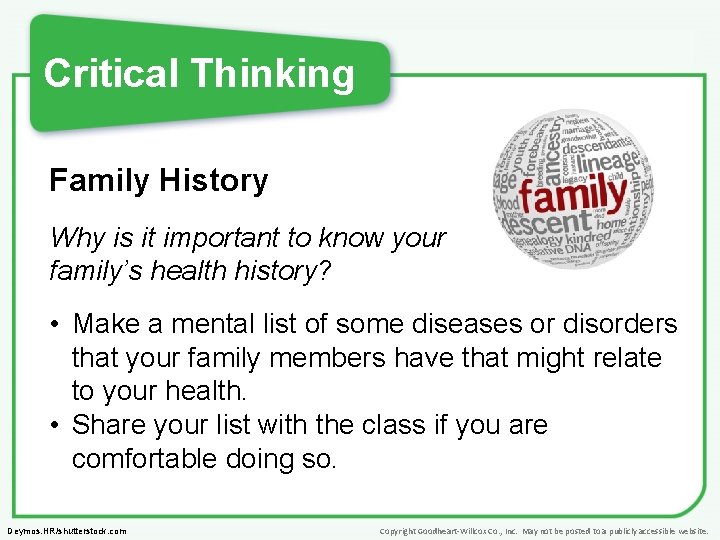 Critical Thinking Family History Why is it important to know your family’s health history?