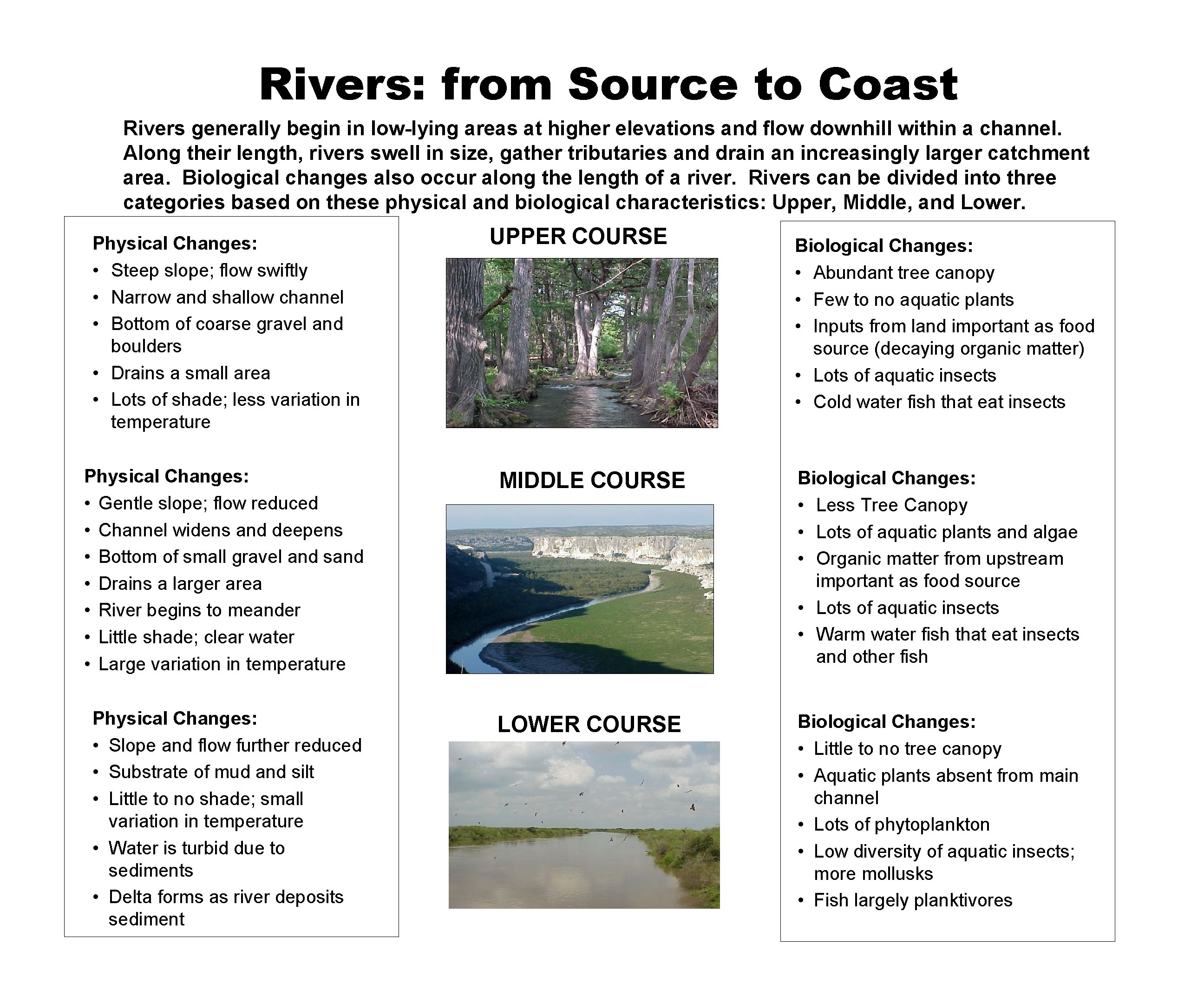 Rivers: from Source to Coast Rivers generally begin in low-lying areas at higher elevations