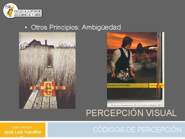  • Otros Principios: Ambigüedad • e PERCEPCIÓN VISUAL Elaborado por: José Luis Vacaflor