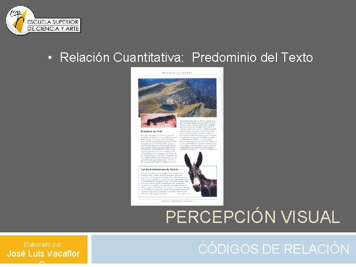  • Relación Cuantitativa: Predominio del Texto PERCEPCIÓN VISUAL Elaborado por: José Luis Vacaflor