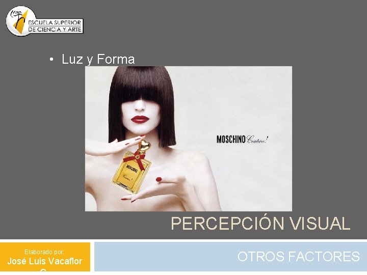  • Luz y Forma PERCEPCIÓN VISUAL Elaborado por: José Luis Vacaflor OTROS FACTORES