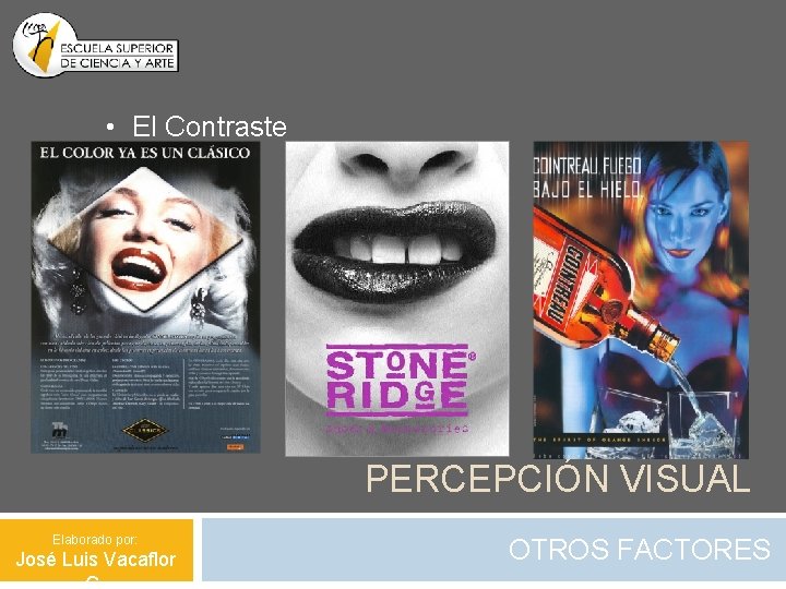  • El Contraste PERCEPCIÓN VISUAL Elaborado por: José Luis Vacaflor OTROS FACTORES 