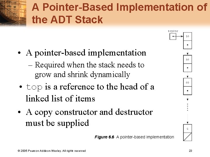 A Pointer-Based Implementation of the ADT Stack • A pointer-based implementation – Required when