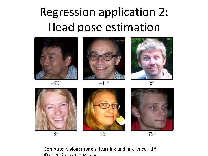 Regression application 2: Head pose estimation Computer vision: models, learning and inference. 16 