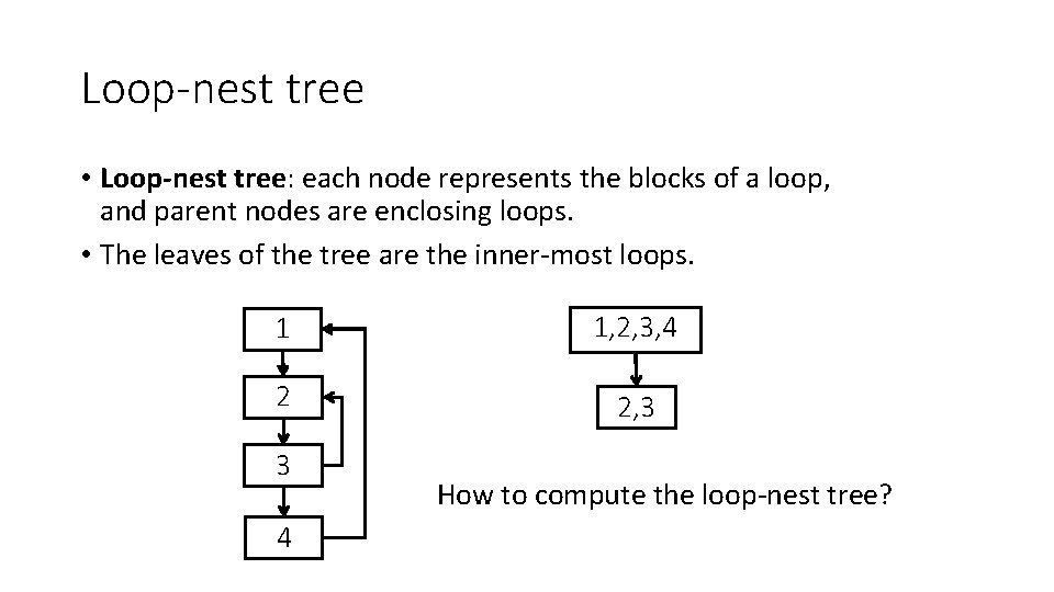 Loop-nest tree • Loop-nest tree: each node represents the blocks of a loop, and