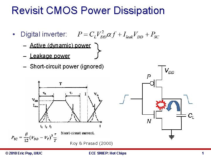 Revisit CMOS Power Dissipation • Digital inverter: – Active (dynamic) power – Leakage power Revisit CMOS Power Dissipation • Digital inverter: – Active (dynamic) power – Leakage power