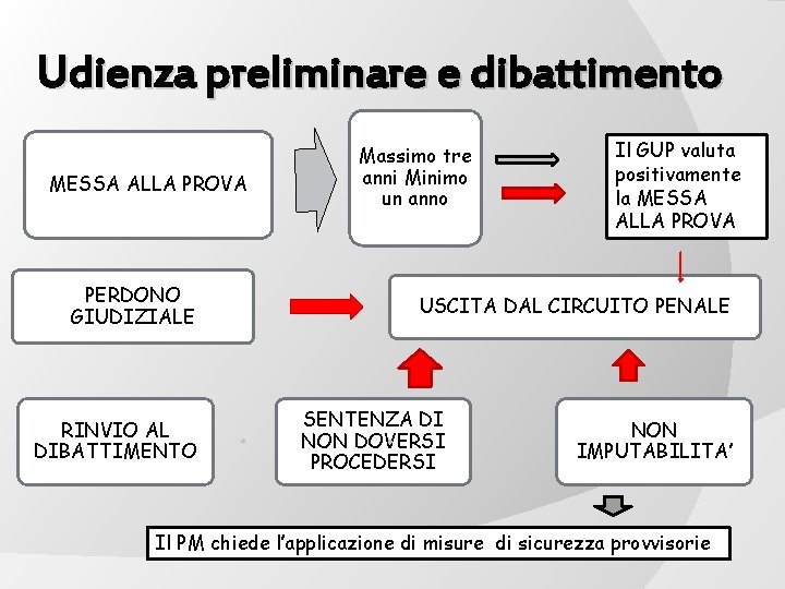 Udienza preliminare e dibattimento MESSA ALLA PROVA PERDONO GIUDIZIALE RINVIO AL DIBATTIMENTO Massimo tre