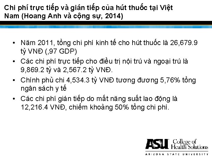 Chi phí trực tiếp và gián tiếp của hút thuốc tại Việt Nam (Hoang