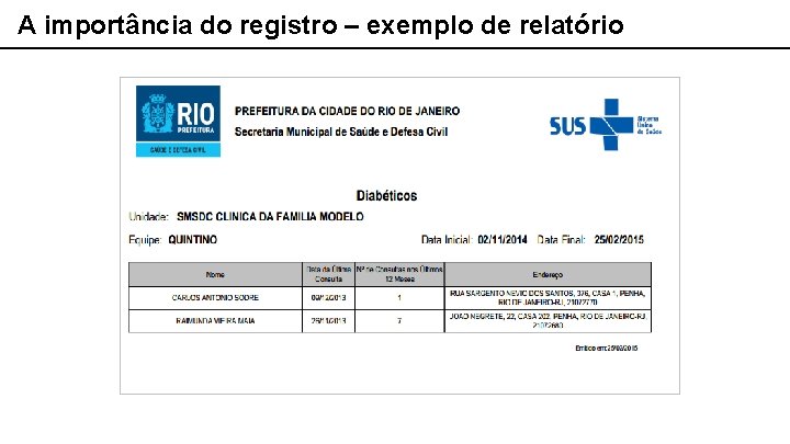 A importância do registro – exemplo de relatório 