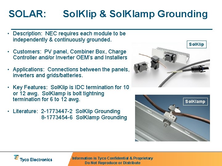 SOLAR: Sol. Klip & Sol. Klamp Grounding • Description: NEC requires each module to