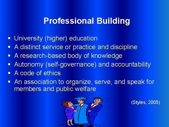 Professional Building § § § University (higher) education A distinct service or practice and