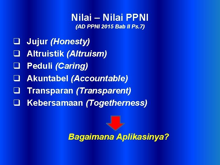 Nilai – Nilai PPNI (AD PPNI 2015 Bab II Ps. 7) q q q