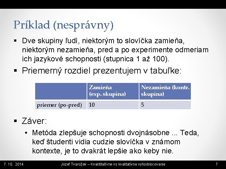 Príklad (nesprávny) § Dve skupiny ľudí, niektorým to slovíčka zamieňa, niektorým nezamieňa, pred a