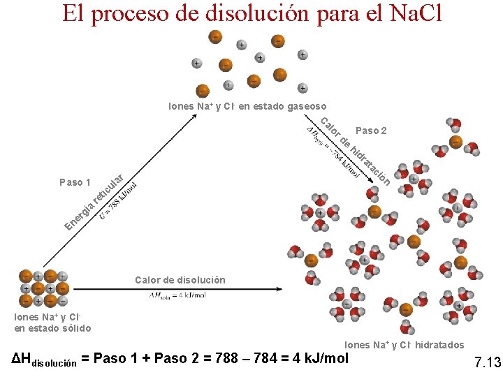 El proceso de disolución para el Na. Cl Iones Na+ y Cl- en estado