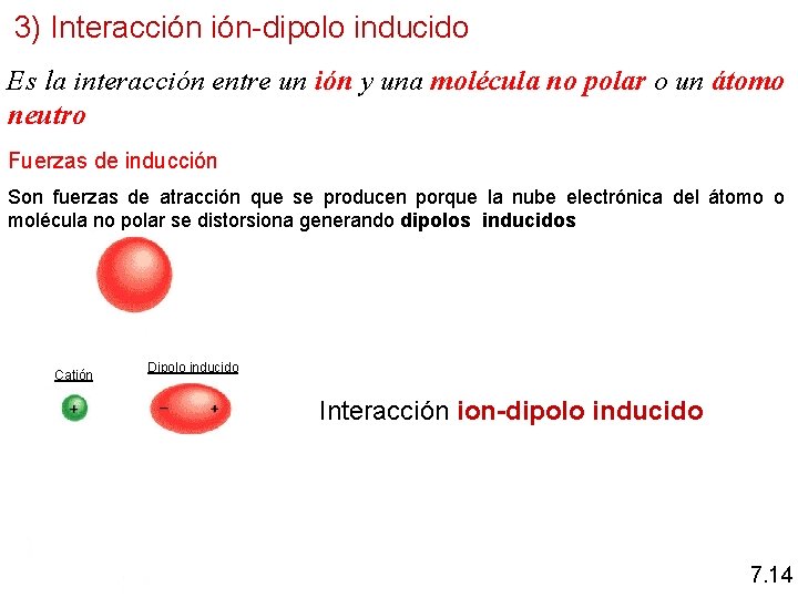 3) Interacción ión-dipolo inducido Es la interacción entre un ión y una molécula no