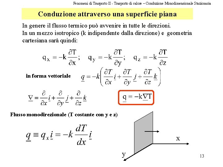 Fenomeni di Trasporto II - Trasporto di calore – Conduzione Monodimensionale Stazionaria Conduzione attraverso