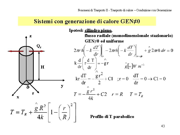 Fenomeni di Trasporto II - Trasporto di calore – Conduzione con Generazione Sistemi con