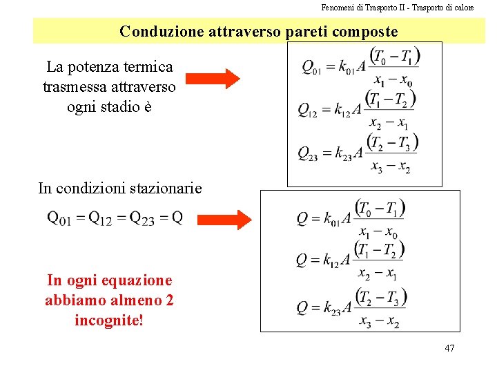 Fenomeni di Trasporto II - Trasporto di calore Conduzione attraverso pareti composte La potenza Fenomeni di Trasporto II - Trasporto di calore Conduzione attraverso pareti composte La potenza