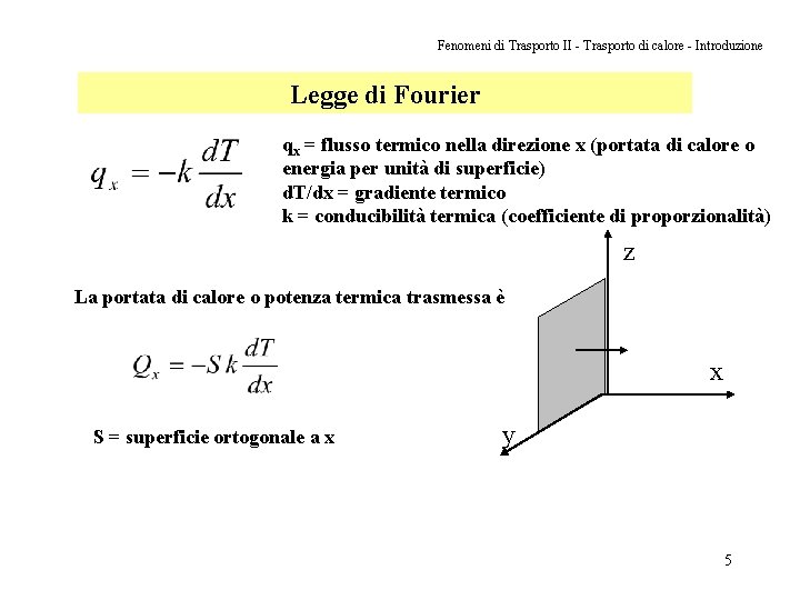 Fenomeni di Trasporto II - Trasporto di calore - Introduzione Legge di Fourier qx