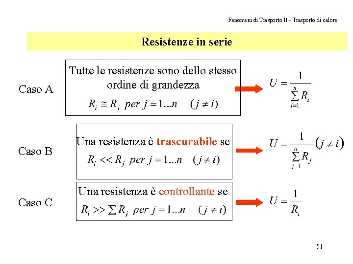 Fenomeni di Trasporto II - Trasporto di calore Resistenze in serie Caso A Caso Fenomeni di Trasporto II - Trasporto di calore Resistenze in serie Caso A Caso