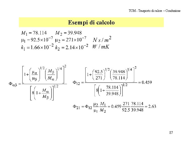 TCM - Trasporto di calore – Conduzione Esempi di calcolo 87 