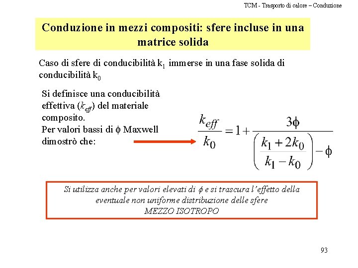 TCM - Trasporto di calore – Conduzione in mezzi compositi: sfere incluse in una TCM - Trasporto di calore – Conduzione in mezzi compositi: sfere incluse in una