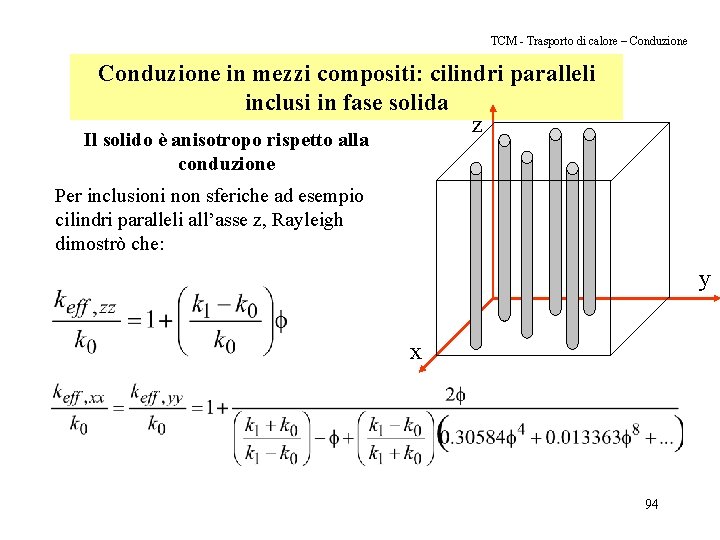 TCM - Trasporto di calore – Conduzione in mezzi compositi: cilindri paralleli inclusi in TCM - Trasporto di calore – Conduzione in mezzi compositi: cilindri paralleli inclusi in
