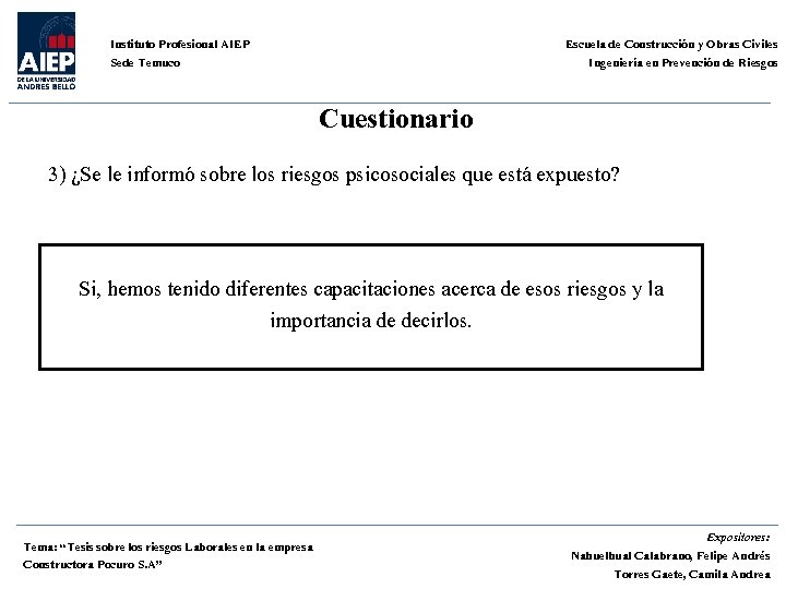 Escuela de Construcción y Obras Civiles Ingeniería en Prevención de Riesgos Instituto Profesional AIEP