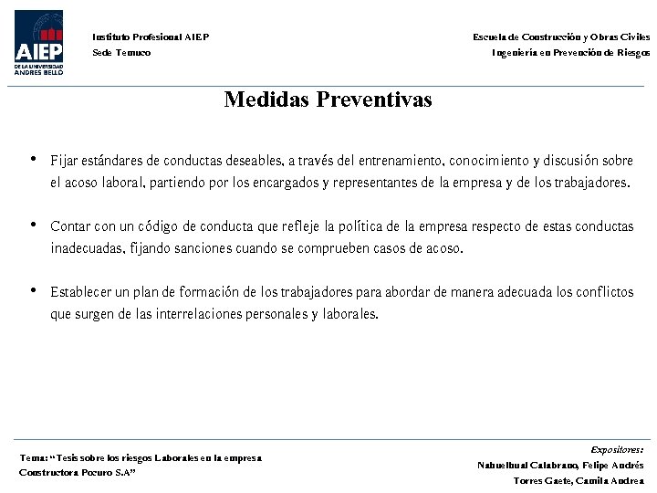 Escuela de Construcción y Obras Civiles Ingeniería en Prevención de Riesgos Instituto Profesional AIEP