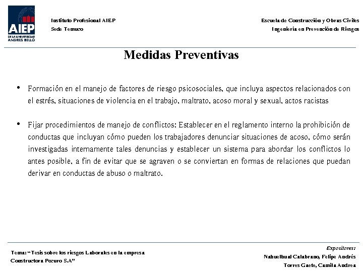Escuela de Construcción y Obras Civiles Ingeniería en Prevención de Riesgos Instituto Profesional AIEP