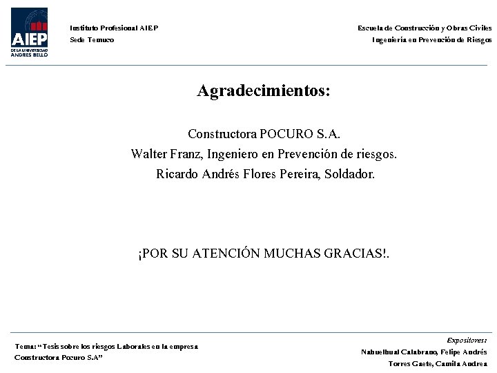 Escuela de Construcción y Obras Civiles Ingeniería en Prevención de Riesgos Instituto Profesional AIEP