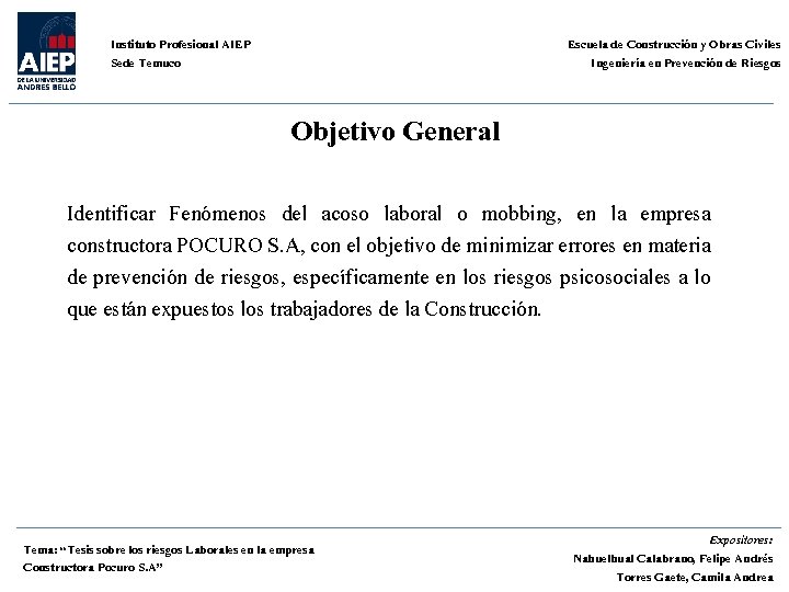 Escuela de Construcción y Obras Civiles Ingeniería en Prevención de Riesgos Instituto Profesional AIEP