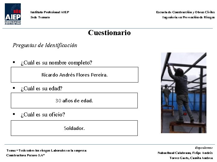 Escuela de Construcción y Obras Civiles Ingeniería en Prevención de Riesgos Instituto Profesional AIEP