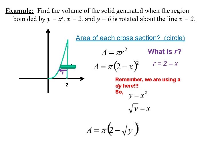 Example: Find the volume of the solid generated when the region bounded by y