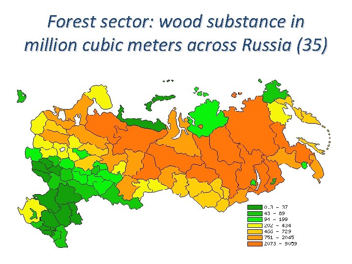 Forest sector: wood substance in million cubic meters across Russia (35) 