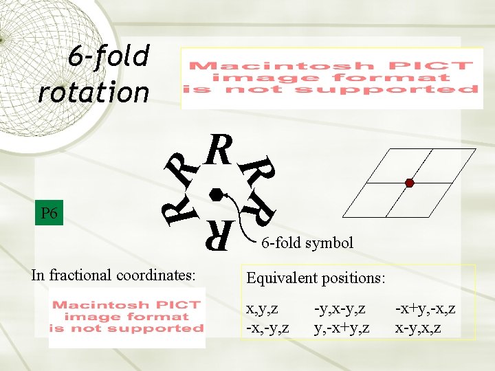 6 -fold rotation R R In fractional coordinates: R P 6 RR R 6