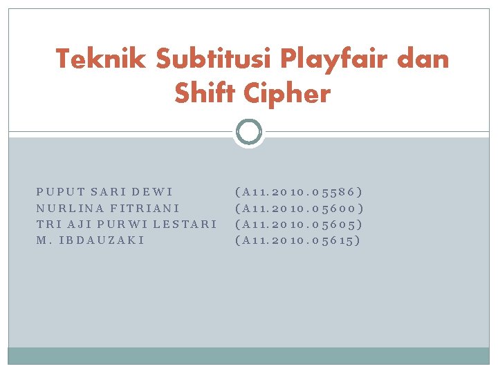 Teknik Subtitusi Playfair dan Shift Cipher PUPUT SARI DEWI NURLINA FITRIANI TRI AJI PURWI