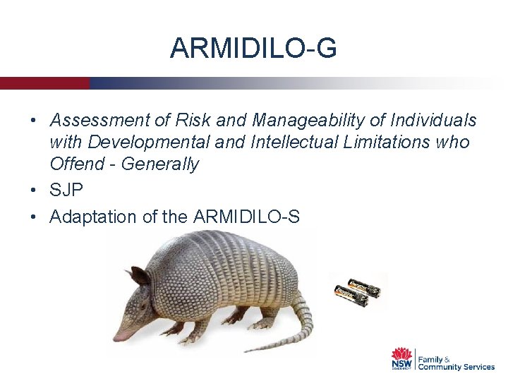 ARMIDILO-G • Assessment of Risk and Manageability of Individuals with Developmental and Intellectual Limitations