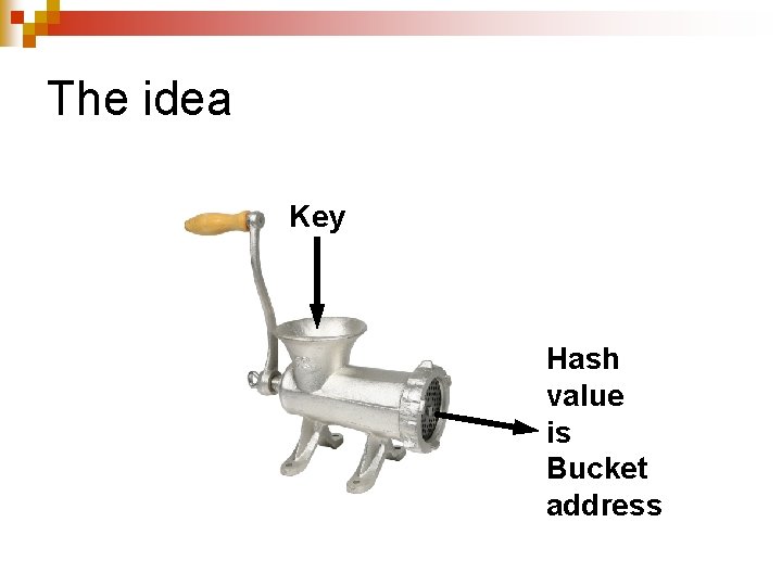 The idea Key Hash value is Bucket address 